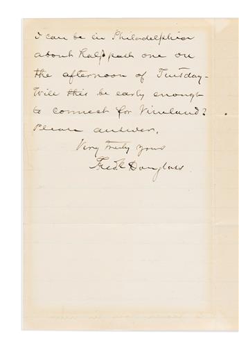 FREDERICK DOUGLASS. Letter confirming his upcoming lecture on John Brown.